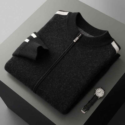Fashionable All-match Casual Woolen Sweater Four Flat Air Layer Thickened Half Turtleneck Pure Wool Cardigan