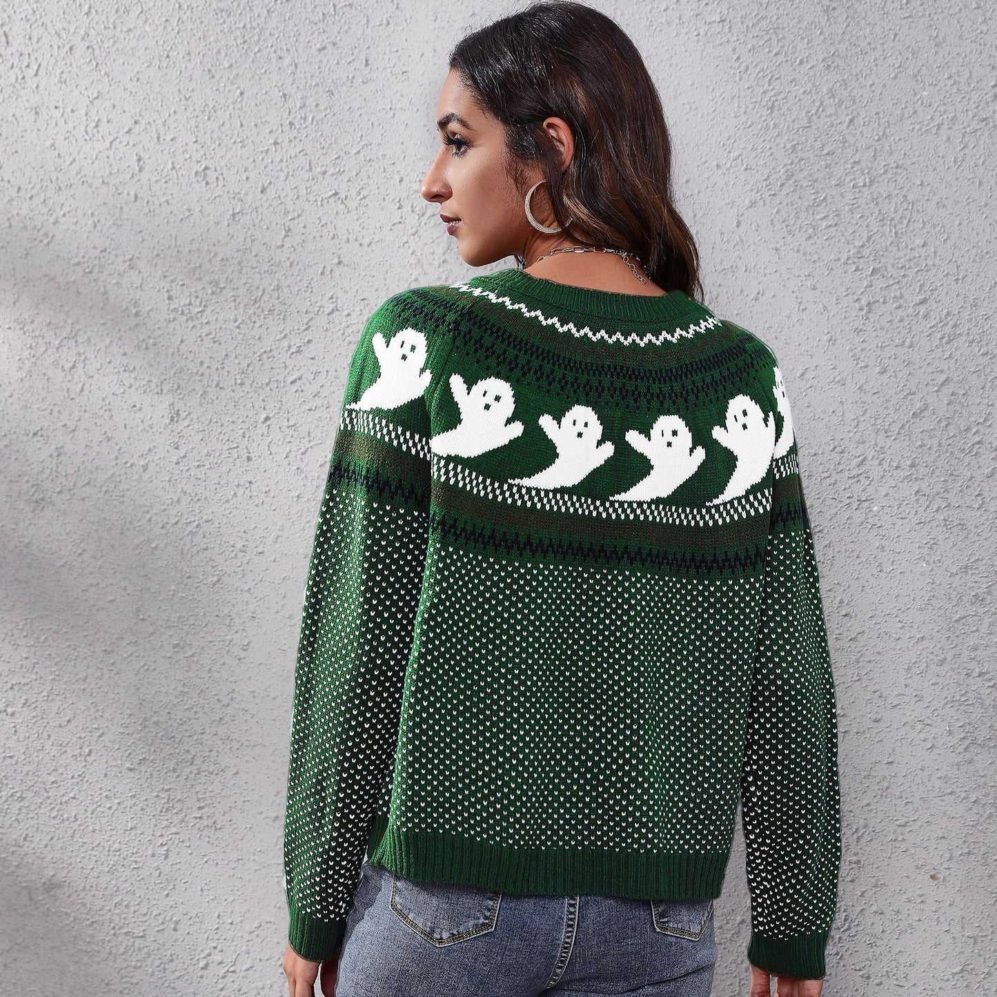 Halloween Ghost Polka Dot Sweater - Women's Loose Knitted Top