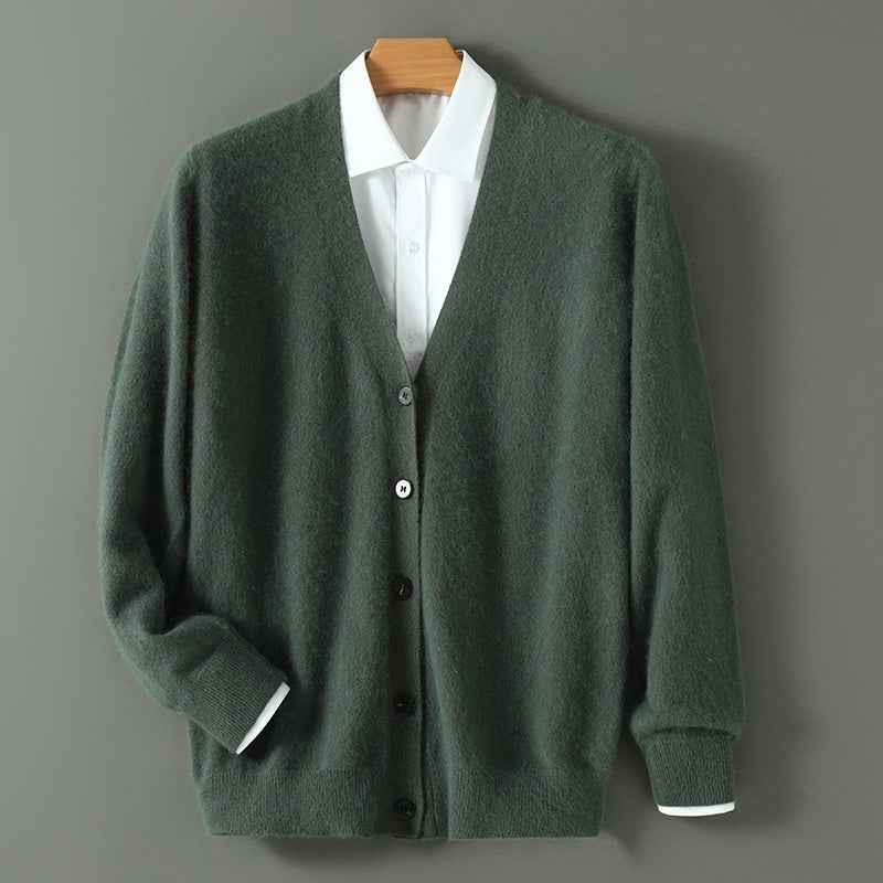Mink Wool Sweater Men V-neck Thickened Sweater Loose Cardigan