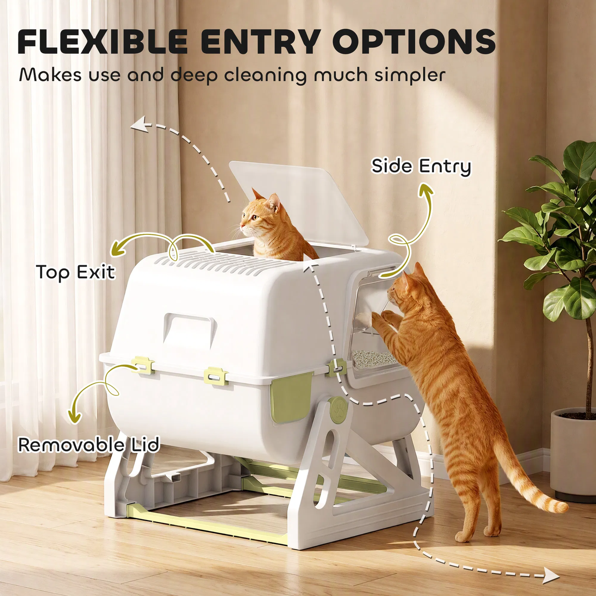 Flip Cleaning L-Size Cat Litter Box with Semi-Automatic Design & Odor Control for Cats