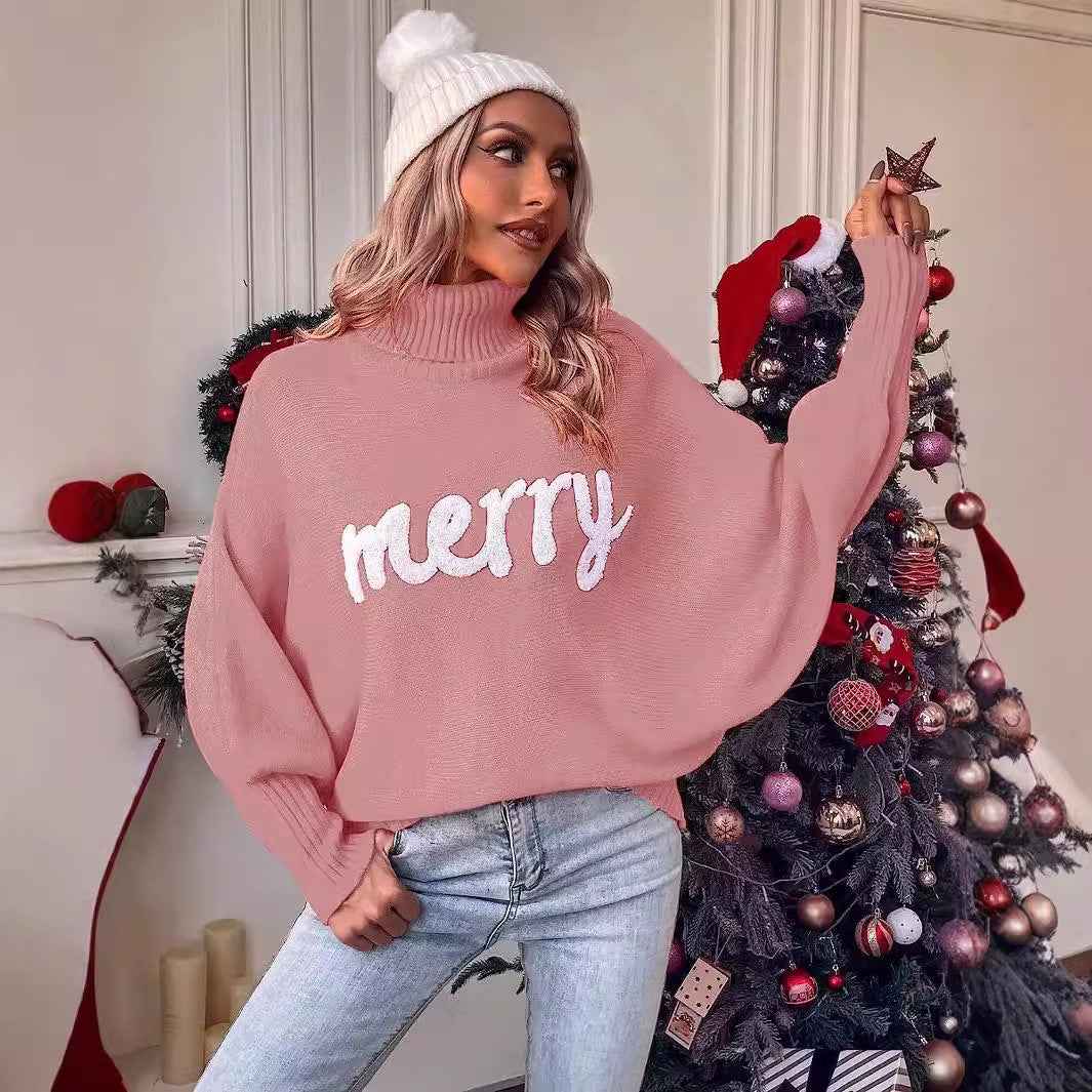 Women's Sweater Loose High-neck Bat-sleeve Knitwear