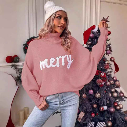 Women's Sweater Loose High-neck Bat-sleeve Knitwear