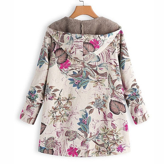 Casual Printed Plush Hoodie - Soft Graphic Sweatshirt for Women