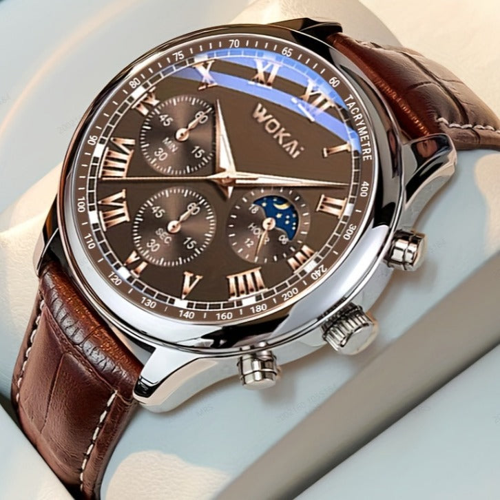 Fashion Quartz Watch - Leather Strap Timepiece