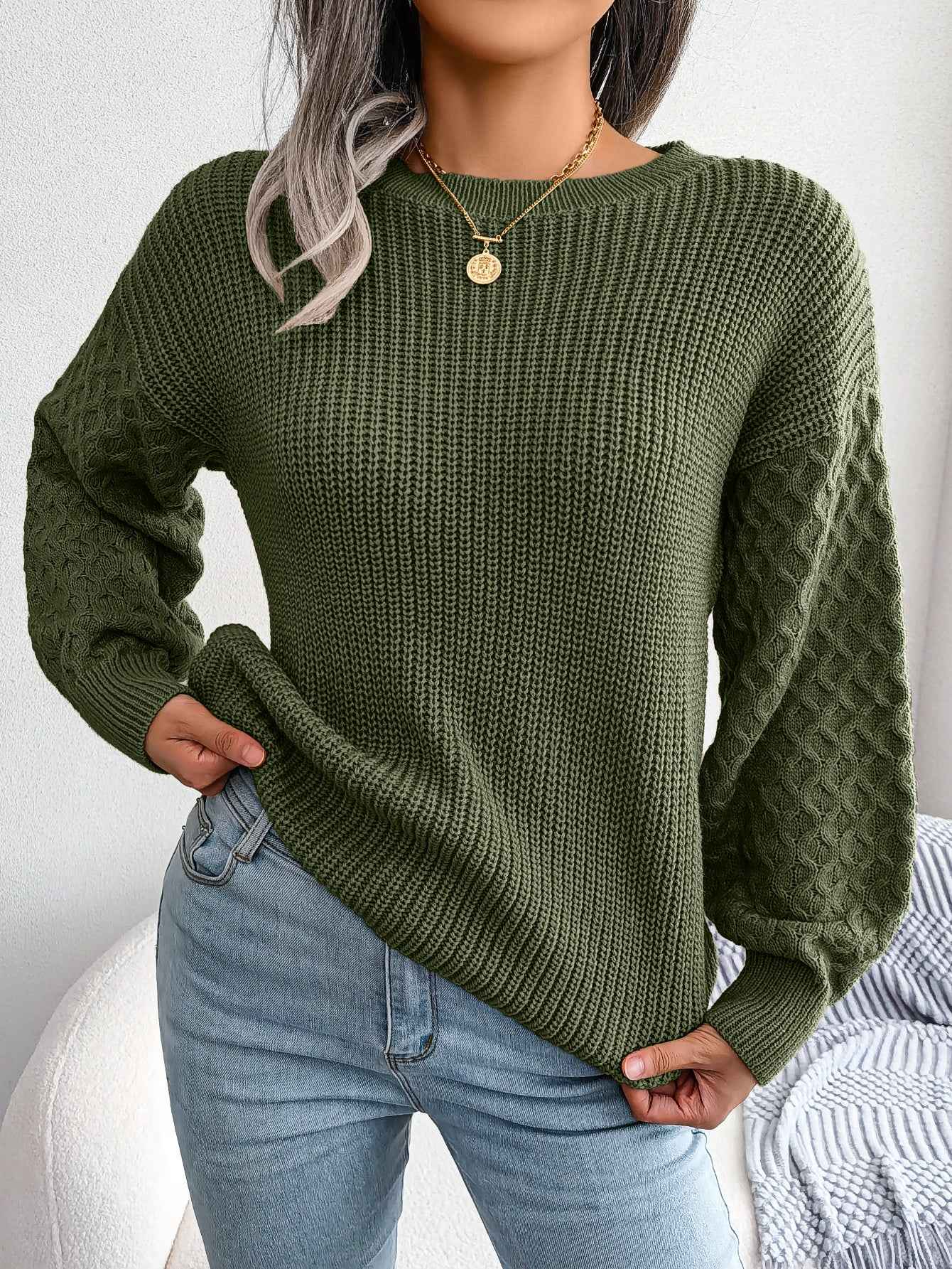 Casual Lantern Sleeve Knitted Sweater
