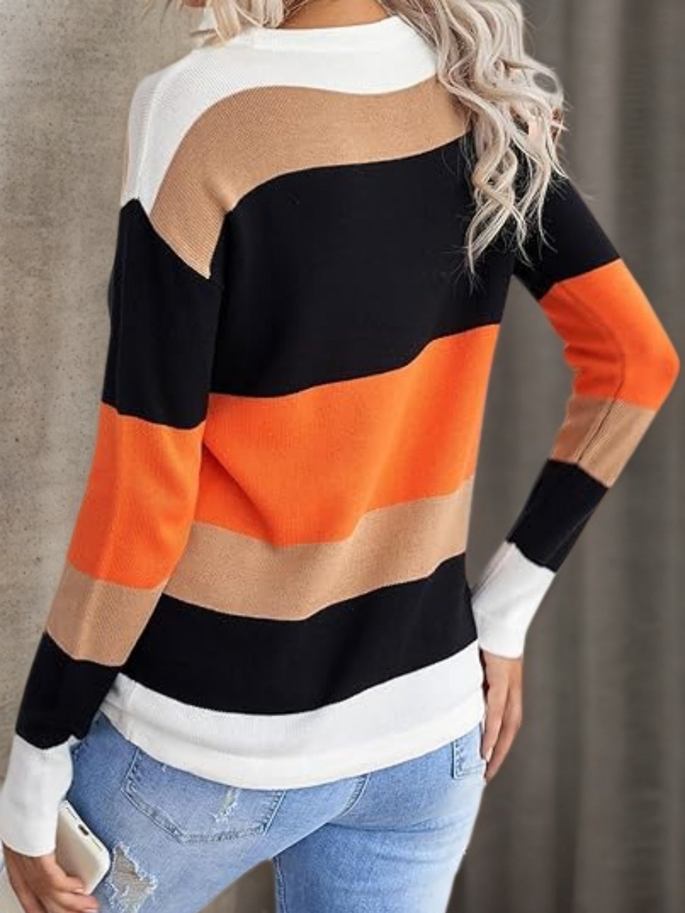 2025 Novel And Cute Style Round Neck Striped Women's Fashion Clothing Color Blocked Hoodie Autumn Sweater Women's Clothing - DropOnline.co