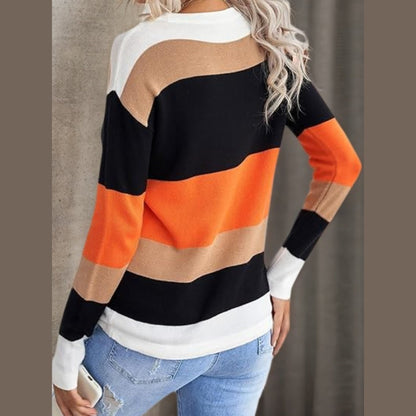 2025 Novel And Cute Style Round Neck Striped Women's Fashion Clothing Color Blocked Hoodie Autumn Sweater Women's Clothing - DropOnline.co