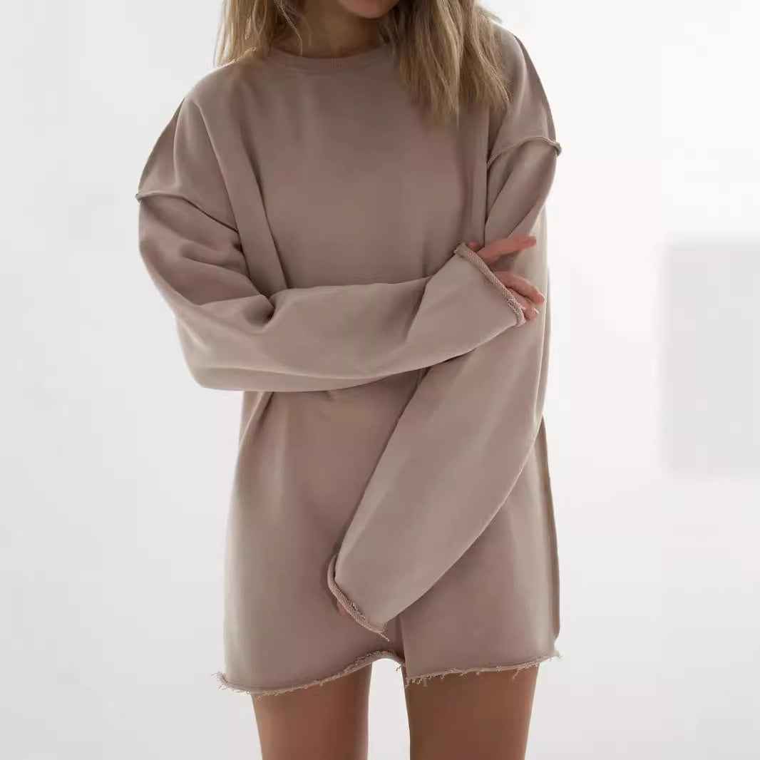 Casual Solid Color Round Neck Long Sleeve Sweatshirt
