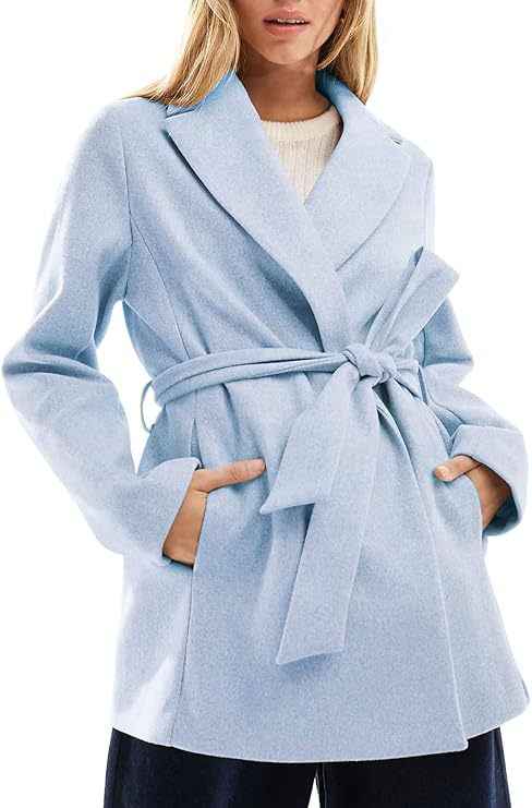 Women's Fashion Belt Notched Lapel Pea Coat