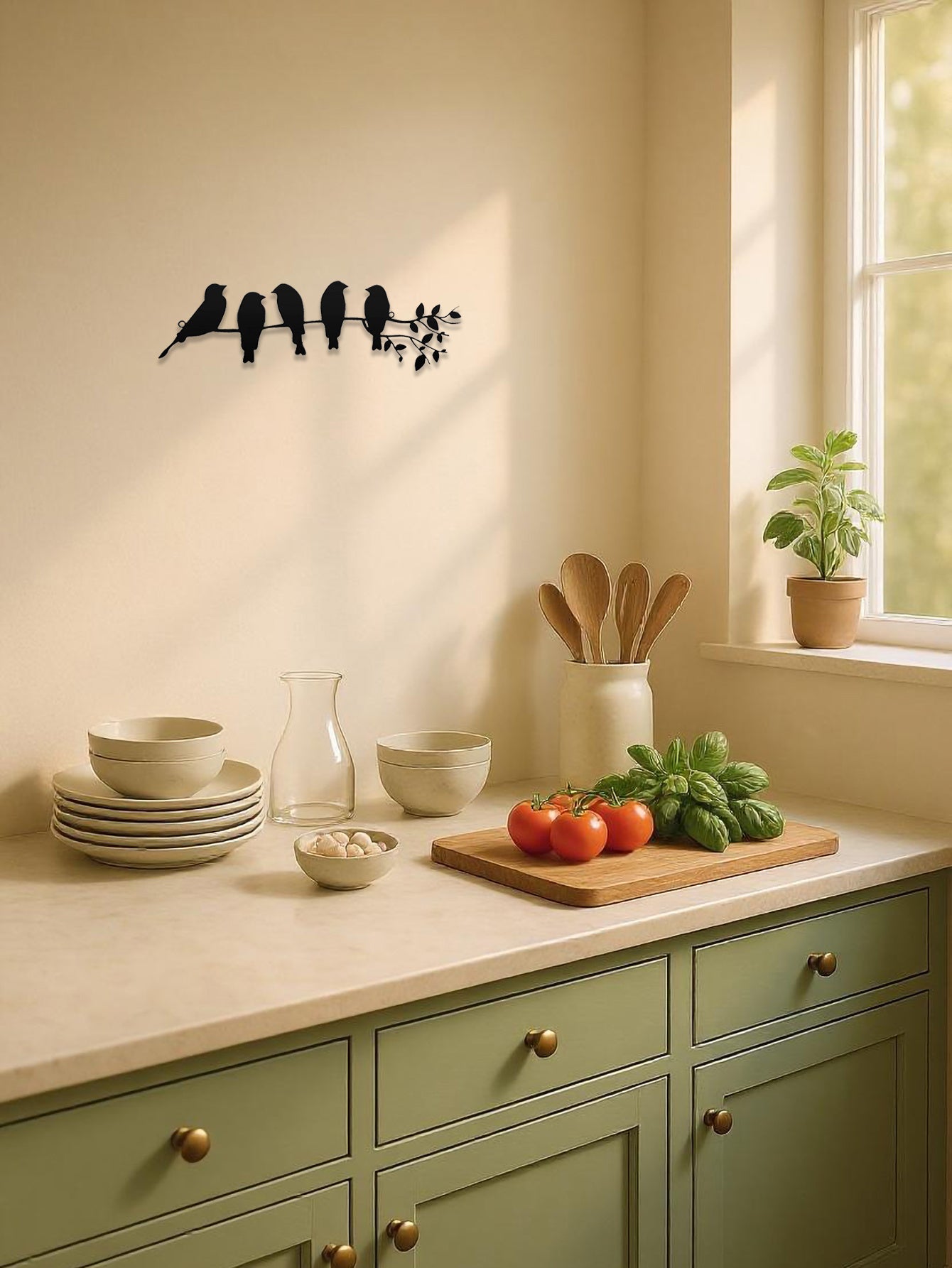 1PC Metal Bird Wall Art,Wall Ornament,The Leaves With Birds Sculpture Wall Decor