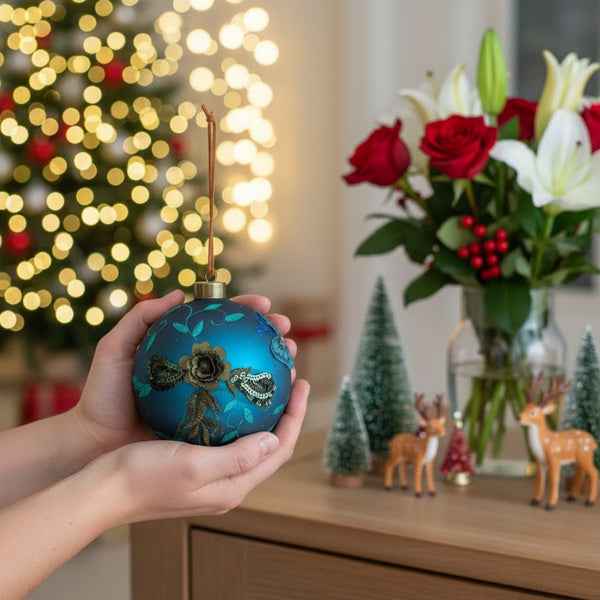 4PCS Glass Christmas Ball Ornaments Set - Shiny Blue Holiday Tree Decorations (4.7 inch) - DropOnline.co