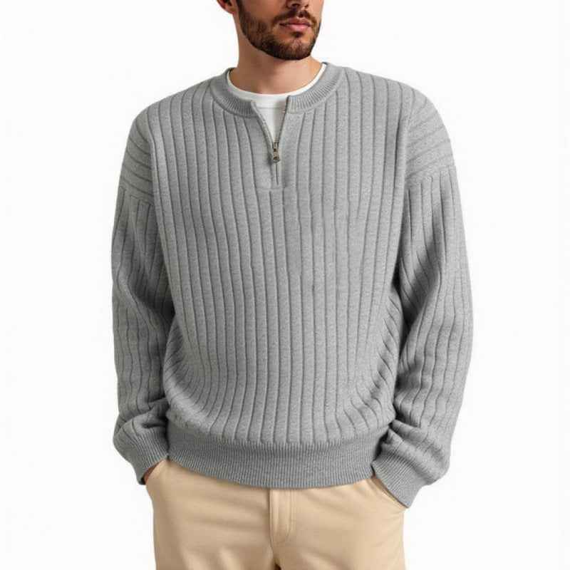 Half Zipper Sweater Loose Pullover Texture Knitted Men