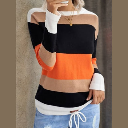 2025 Novel And Cute Style Round Neck Striped Women's Fashion Clothing Color Blocked Hoodie Autumn Sweater Women's Clothing - DropOnline.co
