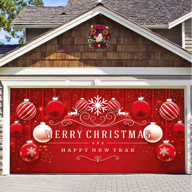 Christmas Garage Door Cover - Polyester Background Hanging Cloth Holiday Party Decoration - DropOnline.co