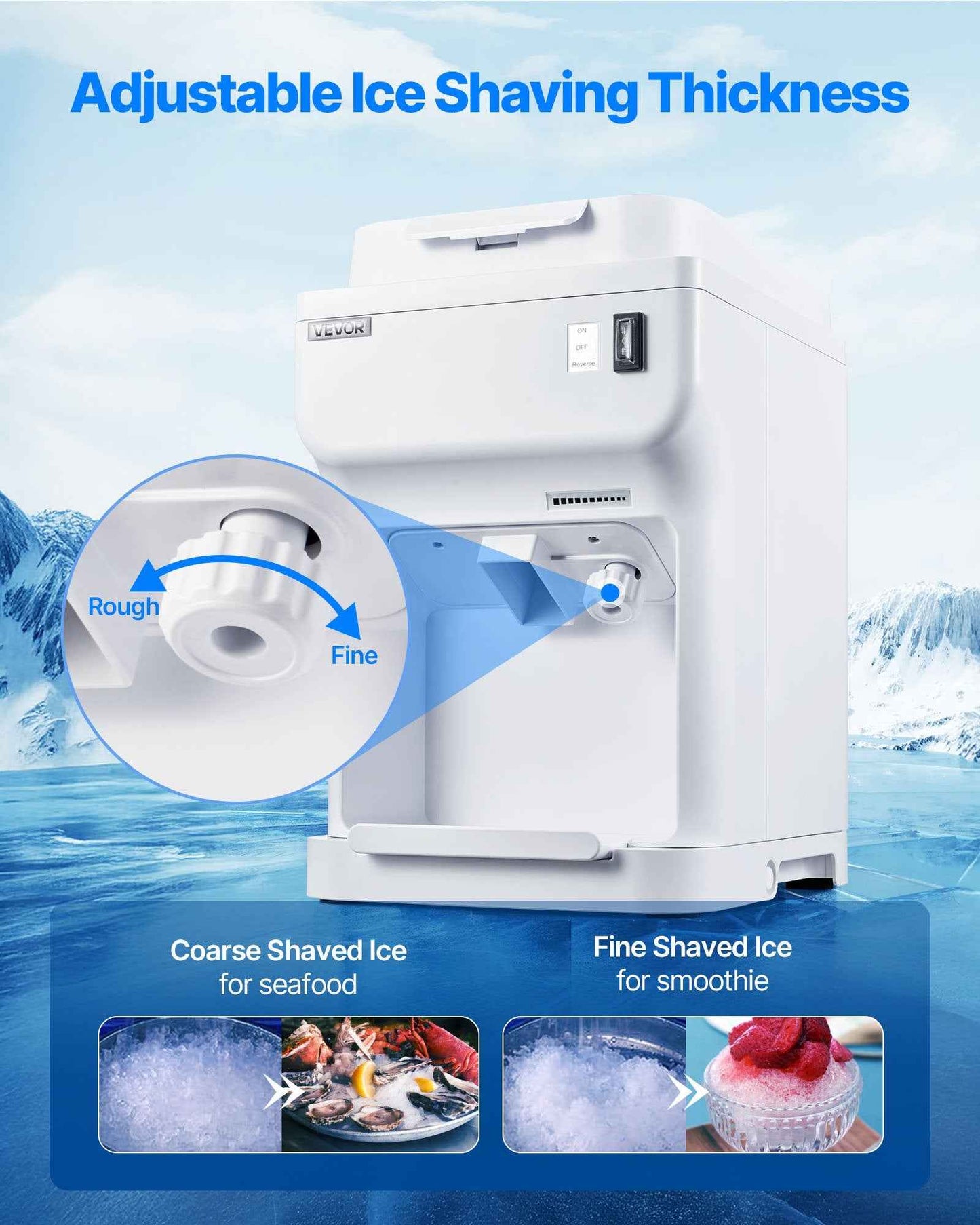 Commercial Ice Shaver 220LBS/H Electric Snow Cone Maker Ice Crusher White