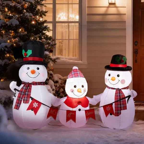6.2FT Inflatable Christmas Snowman Family - LED Lighted Yard Decoration with Bunting - DropOnline.co