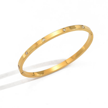 Lxalry 18K Gold Plated Stainless Steel Minimalist Bracelet Hypoallergenic Circle Rhinestone Jewelry  Secure Inlay Tarnish Free Design Skin Safe Luxury Gift For Her Golden Hour Glow, Everyday Wear A - DropOnline.co