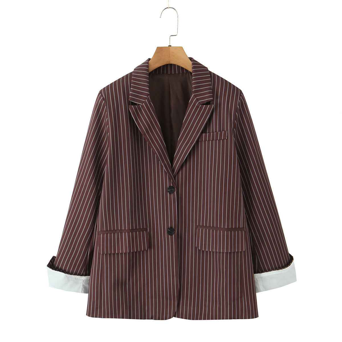 Versatile Elegant Brown Striped Loose Suit Jacket
