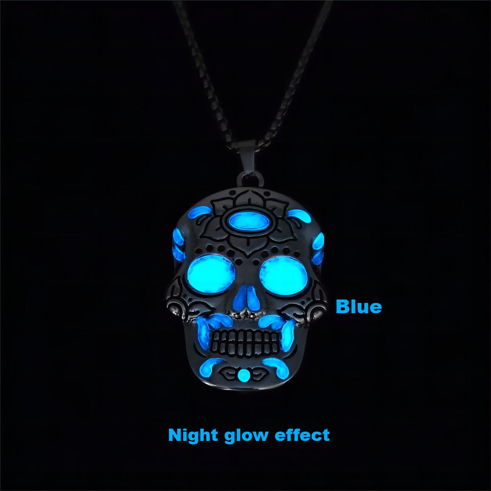 Halloween Luminous Skull Necklace - Day of the Dead Lotus Pattern