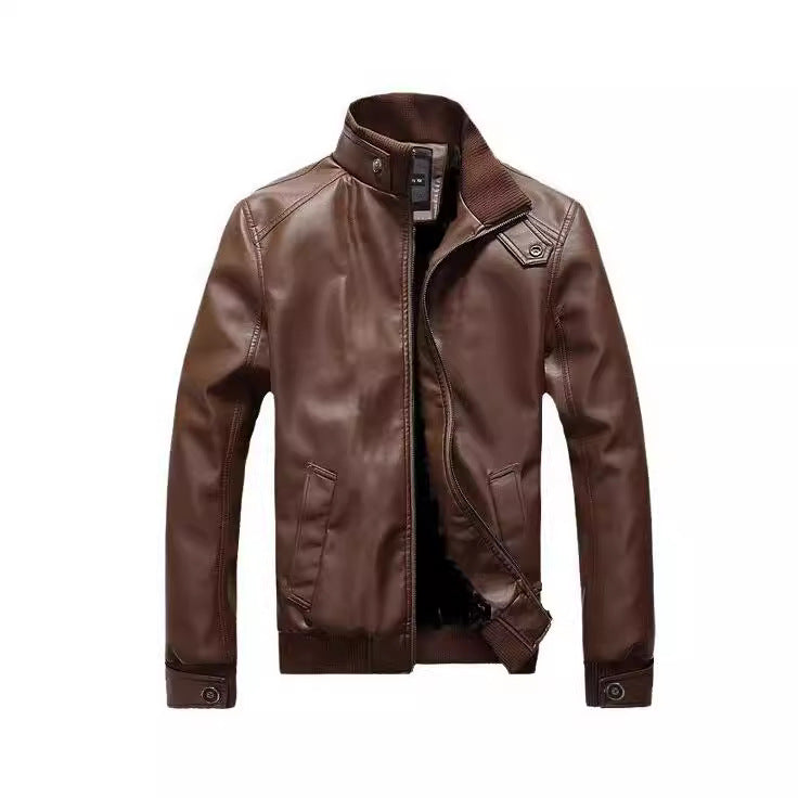 Men's Stand-Up Collar Leather Jacket - Premium Motorcycle Style