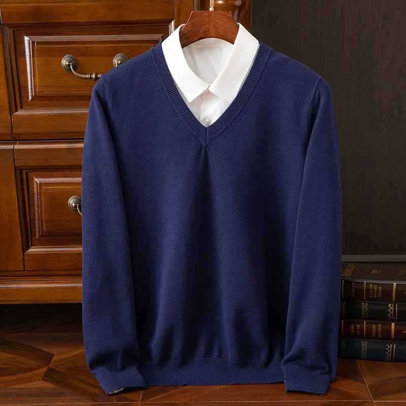 Knitted Sweater V-neck Men's Pullover Base Shirt