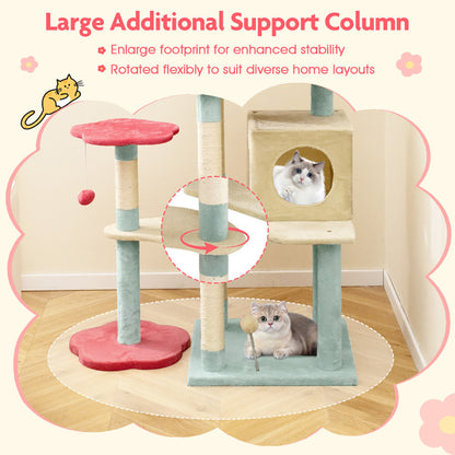 61 Inch Multi-Level Aesthetic Floral Kitten Tower With Flower-Shaped Padded Perch - DropOnline.co