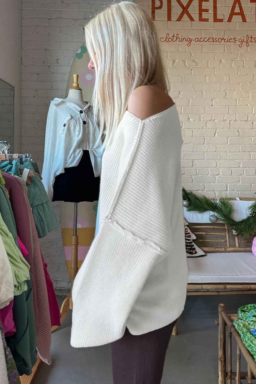 Women's Loose Casual Off-shoulder Asymmetric Collar Sweater