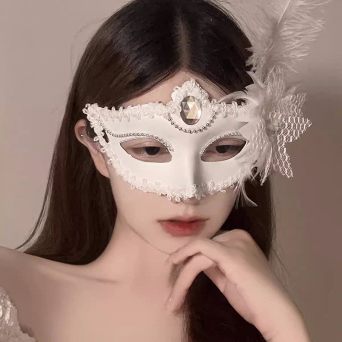 Halloween Half Face Mask - Werewolf White Design