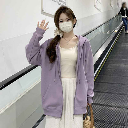 Hooded Loose All-matching Zipper Cardigan Sweater