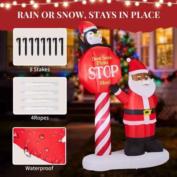 8.2FT Inflatable Black Santa with Road Sign - LED Lighted Christmas Yard Decoration - DropOnline.co