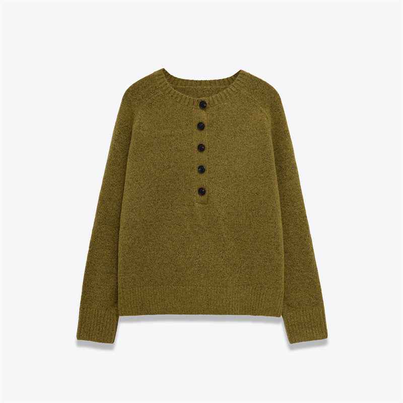 Women's Round Neck Single-breasted Knit Sweater