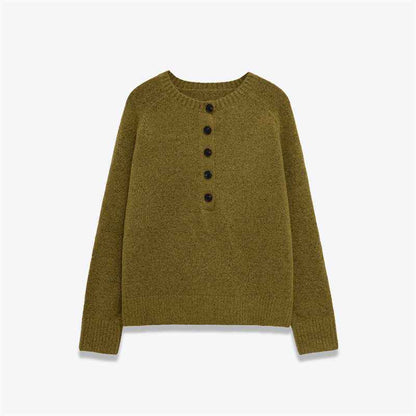 Women's Round Neck Single-breasted Knit Sweater