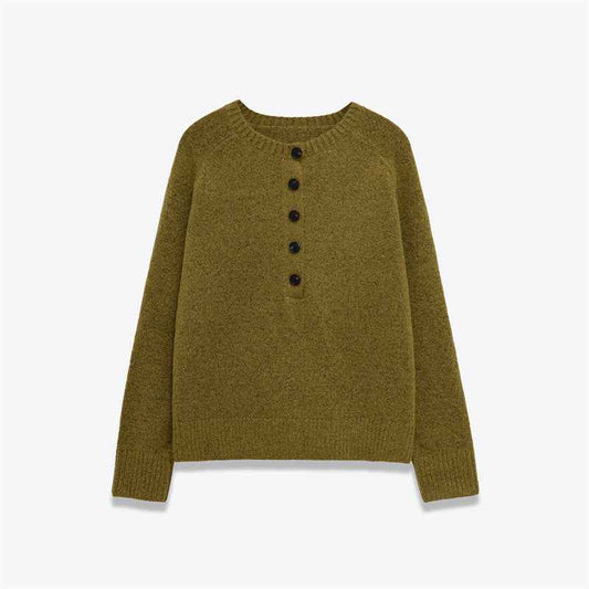 Women's Round Neck Single-breasted Knit Sweater