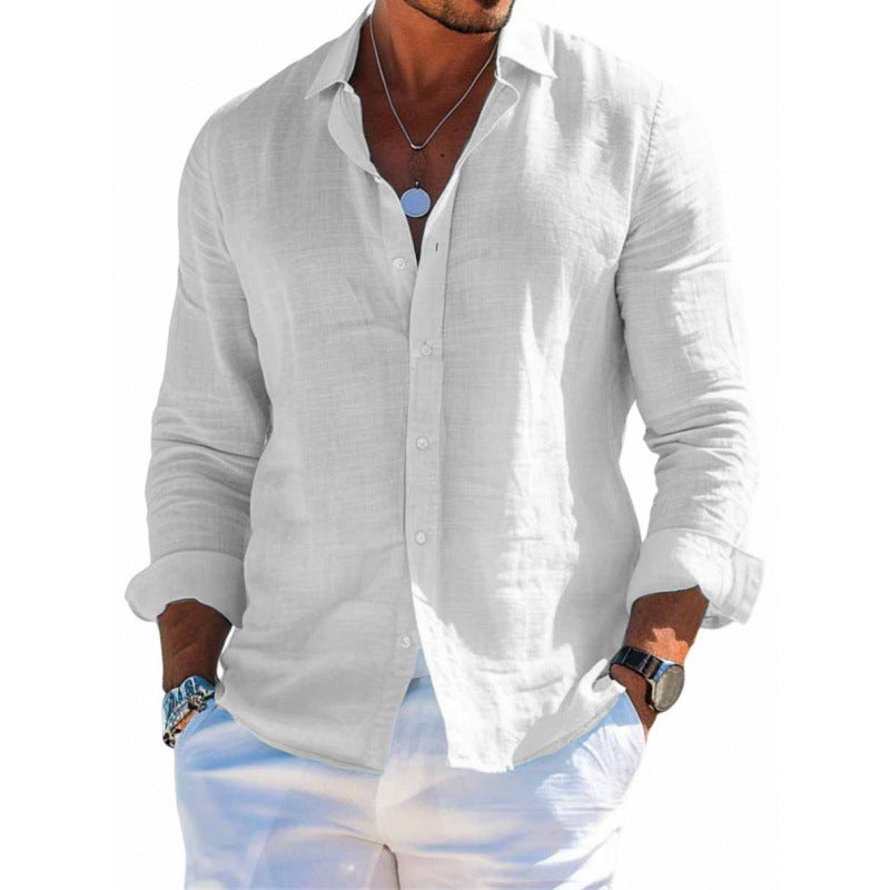 Men's Long Sleeve Casual Loose Lapel Button Shirt - Solid Color Plus Size Top