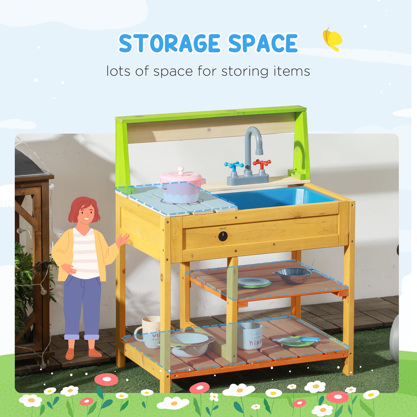 Mud Kitchen for Kids Outdoor Kitchen Playset w/ Realistic Kitchen Toys