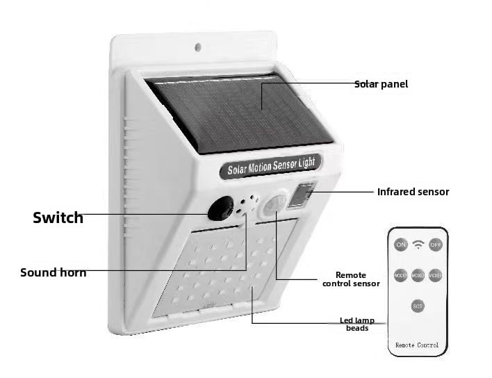 Solar Powered Alarm Light - Remote Control Motion Sensor Security