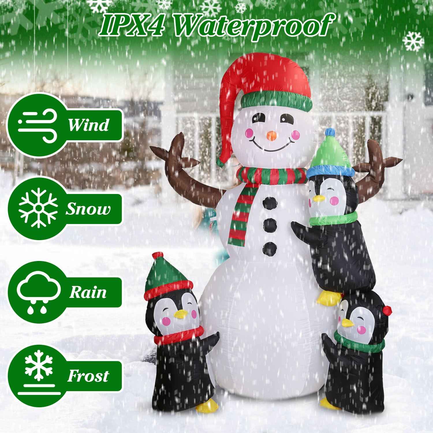 5.9FT Christmas Inflatable Outdoor - Snowman Penguin with LED Light Built-in Blower - DropOnline.co