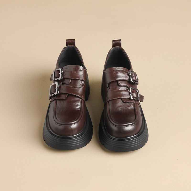 Retro Leather Skirts And Height-increasing Single Shoes