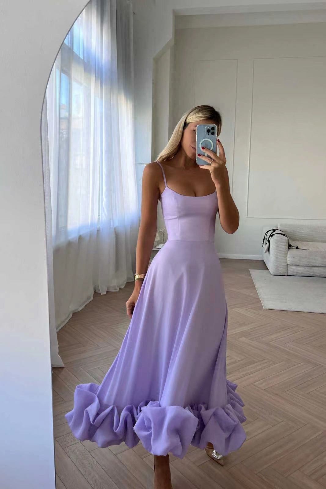 Women's A-Line Halter Dress with 3D Floral Details - Elegant Party Style