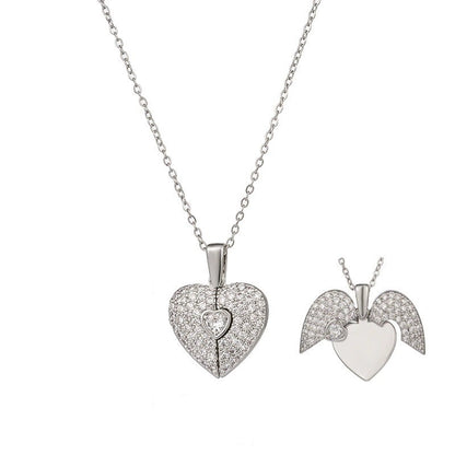 Women's Heart Opening And Closing Necklace Wings Pendant Clavicle Chain Jewelry - DropOnline.co