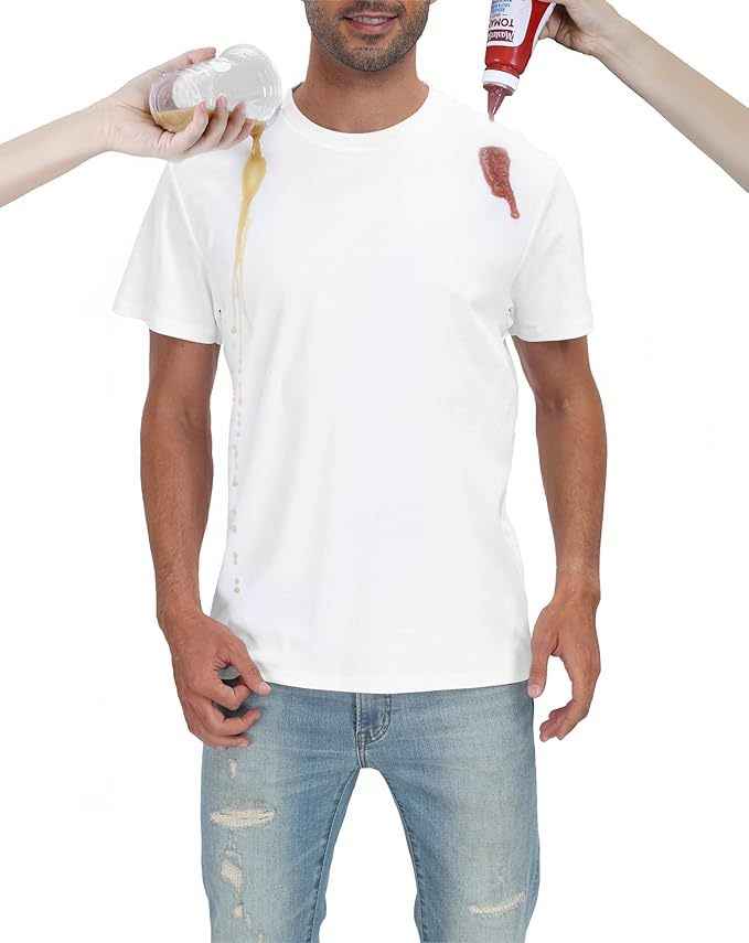 Men's White Basic Crewneck T-Shirt - Water Repellent Cotton Polyester Tee