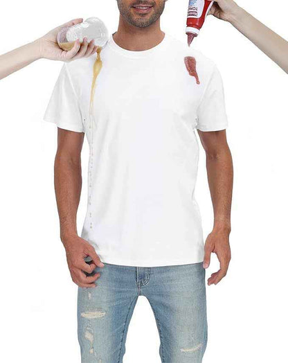 Men's White Basic Crewneck T-Shirt - Water Repellent Cotton Polyester Tee