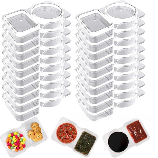 Disposable Double-Compartment Plastic Sauce Box with Lid