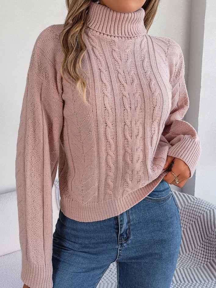 Women Casual Turtleneck Cable Knit Long Sleeve Pullover Sweater