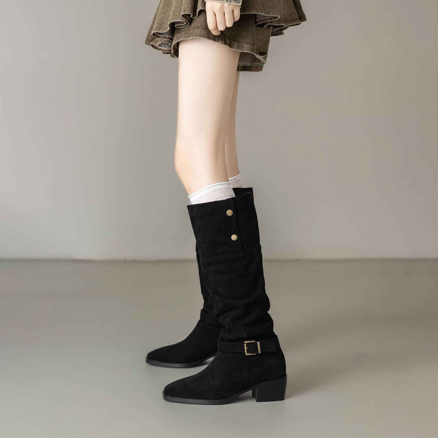 Chunky Heel Wrinkled Stacked Ankle Martin Boots