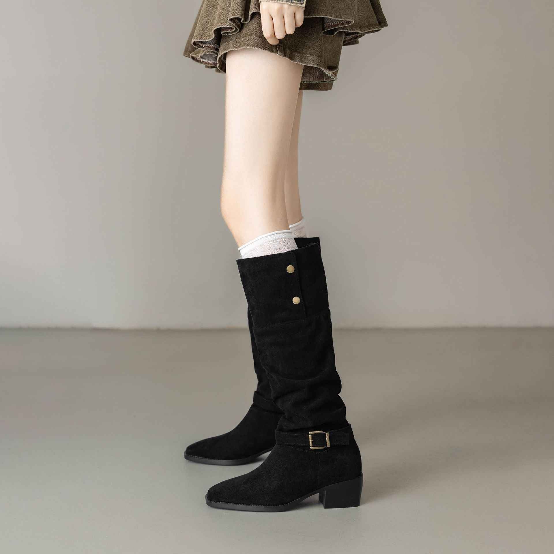 Chunky Heel Wrinkled Stacked Ankle Martin Boots