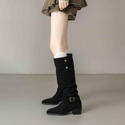 Chunky Heel Wrinkled Stacked Ankle Martin Boots