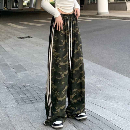 Striped Three-bar Color-block Camouflage Casual Draped Dance Sport Floor-length Trousers