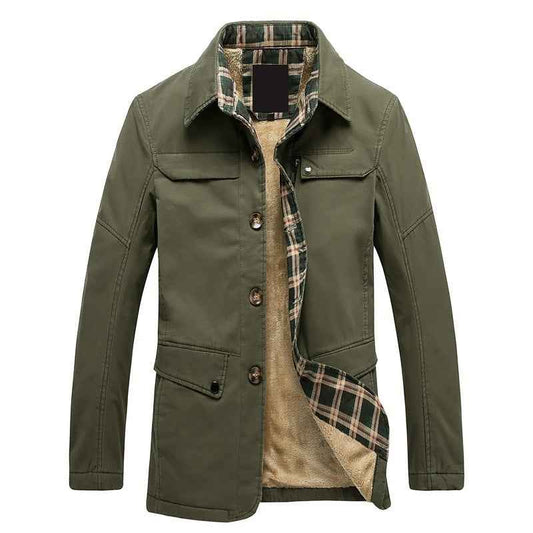 Fleece-lined Thickened Men's Washed Jacket Korean Style Slim Fit Trench Coat Men's