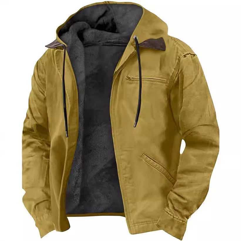 Men's Hooded Zipped Cotton-Padded Jacket - Winter Warm Outerwear